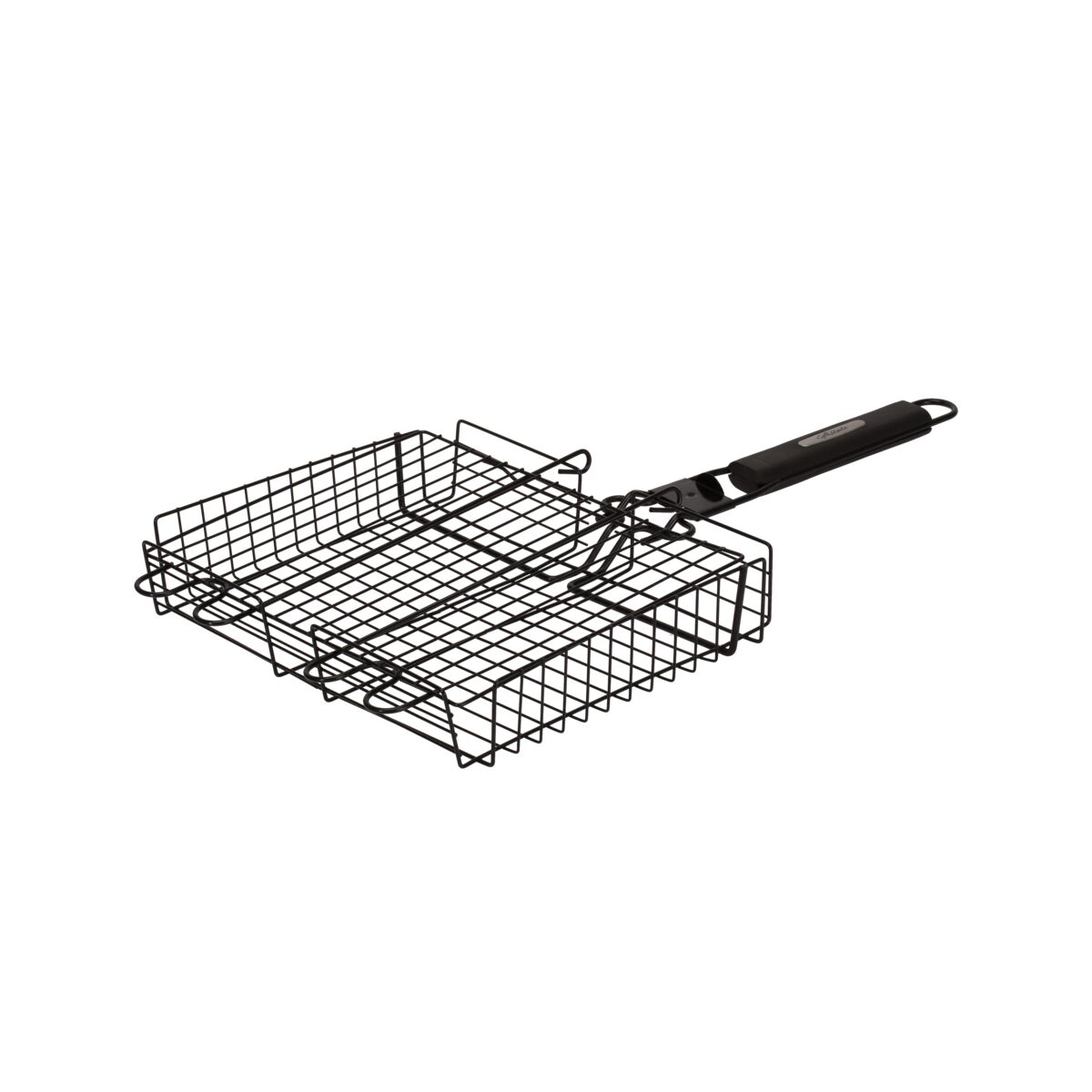 GrillMark Rectangular Steel Grill Basket with Detachable Handle Black